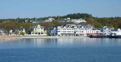 The Grand Hotel and Mackinac Island shoreline from the ferry